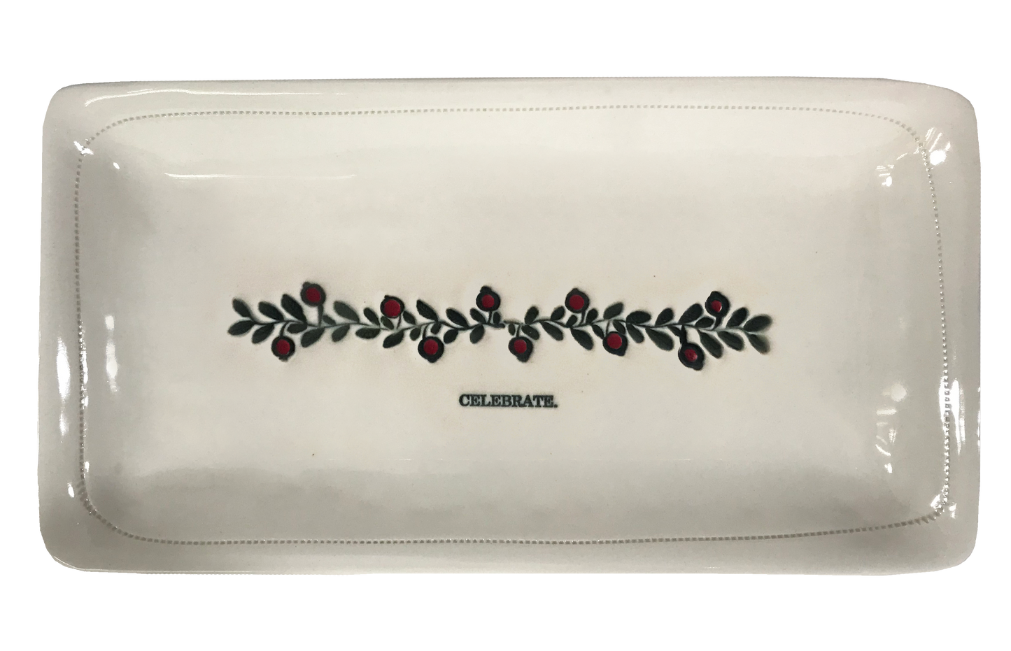 Celebrate. w/garland Porcelain Platter 11.5" x 5.5"