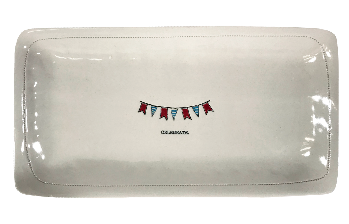 Celebrate. w/party streamers - Porcelain Platter 11.5" x 5.5"