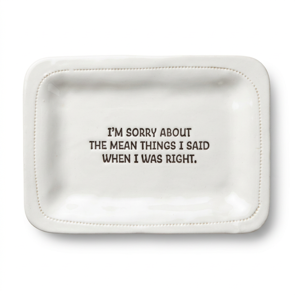 I'm Sorry About the Mean Things I Said When I Was Right. — 4x6 Porcelain Dish