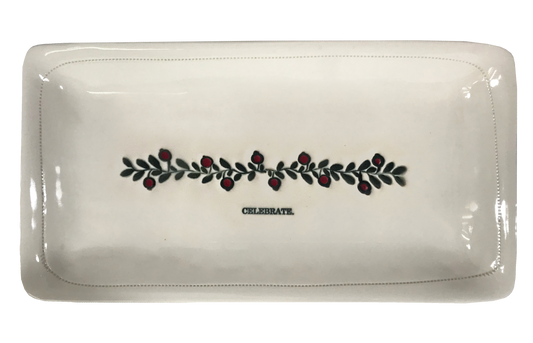 Celebrate. w/garland  Porcelain Platter  11.5" x 5.5"