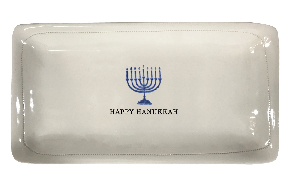 Hanukkah w/menorah.-  Porcelain Platter  11.5" x 5.5"