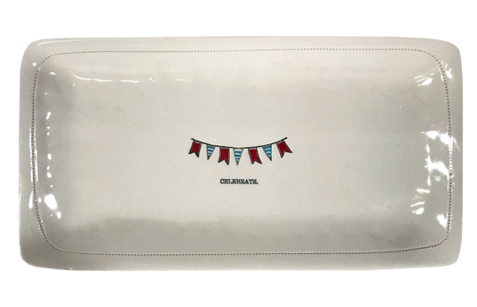 Celebrate. w/party streamers  -  Porcelain Platter 11.5" x 5.5"